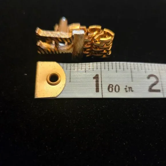 Vintage H Monogram Gold Tone Chain Cuff Links 70s - Picture 5 of 7
